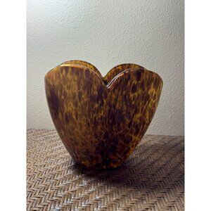 Maestri Vetia Italian  Heart Shaped Glass Vase Brown Tortoiseshell